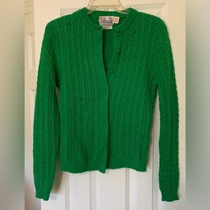 VTG Kelly Green S Virgin Wool Cardigan TallyHo Hand Loomed